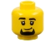 Part No: 3626pb3205  Name: Minifigure, Head Black Eyebrows and Goatee, Medium Nougat Chin Dimple, Lopsided Grin Pattern