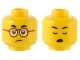 Part No: 3626pb3211  Name: Minifigure, Head Dual Sided Small Black Eyebrows, Dark Red Glasses, Sad / Eyes Closed Pattern