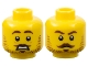 Part No: 3626pb3214  Name: Minifigure, Head Dual Sided Male Dark Brown Eyebrows, Moustache, Soul Patch, and Beard Stubble, Worried Open Mouth with Teeth / Stern Pattern