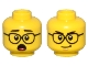 Part No: 3626pb3215  Name: Minifigure, Head Dual Sided Black Eyebrows, Glasses, and Open Mouth Shocked / Smirk Pattern