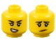 Part No: 3626pb3216  Name: Minifigure, Head Dual Sided Female Black Eyebrows, Eyelashes, Medium Nougat Lips, Lopsided Open Mouth Smile with Teeth / Worried Pattern