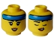 Part No: 3626pb3223  Name: Minifigure, Head Dual Sided Female Black Eyebrows and Eyelashes, Blue Headband, Open Smile / Closed Eyes, Lopsided Open Mouth Pattern