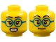 Part No: 3626pb3225  Name: Minifigure, Head Dual Sided Female Black Eyebrows, Eyelashes, Dark Azure Glasses, Nougat Freckles and Lips, Open Mouth Smile with Teeth / Neutral with Sweat Drop Pattern