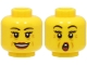 Part No: 3626pb3229  Name: Minifigure, Head Dual Sided Female Black Eyebrows, Dark Red Lips, Nougat Wrinkles, Open Mouth Smile / Surprised Pattern