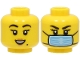 Part No: 3626pb3230  Name: Minifigure, Head Dual Sided Female Black Eyebrows, Nougat Lips, Beauty Mark, Open Mouth Smile / Bright Light Blue Surgical Mask Pattern