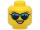 Part No: 3626pb3326  Name: Minifigure, Head Female Dark Orange Eyebrows and Lips, Sunglasses with Dark Blue Skyline Reflections, Open Mouth Smile with Teeth Pattern (BAM)