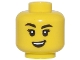 Part No: 3626pb3376  Name: Minifigure, Head Female, Black Eyebrows One Raised, White Pupils, and Open Mouth Crooked Smile Pattern