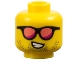 Part No: 3626pb3401  Name: Minifigure, Head Black Sunglasses with Coral and Magenta Lenses, Dark Tan Beard Stubble, Lopsided Open Mouth Smile with Teeth Pattern