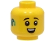 Part No: 3626pb3416  Name: Minifigure, Head Child Black Eyebrows, Medium Nougat Chin Dimple, Dark Turquoise Hearing Aid on Right, Open Mouth Smile with Top Teeth Pattern