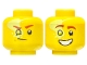 Part No: 3626pb3431  Name: Minifigure, Head Dual Sided Reddish Brown Eyebrows, Lime Right Eye with Yellowish Green Splotch, Smirk / Open Mouth Smile with Teeth Pattern