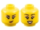 Part No: 3626pb3432  Name: Minifigure, Head Dual Sided Female Black Eyebrows and Eyelashes, Metallic Pink Eye Shadow and Lips, Smirk / Open Mouth Smile with Teeth Pattern