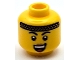 Part No: 3626pb3487  Name: Minifigure, Head Female Black Eyebrows, Medium Nougat Braided Headband and Lips, Open Mouth Smile with Top Teeth and Red Tongue Pattern