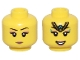 Part No: 3626pb3501  Name: Minifigure, Head Dual Sided Female Thin Black Eyebrows, Nougat Eye Shadow and Lips, Smile / Gold Tiara and Dark Turquoise Highlights Pattern