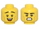 Part No: 3626pb3508  Name: Minifigure, Head Dual Sided Thin Black Eyebrows, Medium Nougat Cheek Lines, and Open Mouth Smile / Sweat Drop, Grimace Pattern