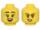 Part No: 3626pb3510  Name: Minifigure, Head Dual Sided Female Black Eyebrows and Eyelashes, Medium Nougat Lips, Sweat Drops and Open Mouth Smile / Crooked Mouth Pattern