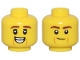 Part No: 3626pb3511  Name: Minifigure, Head Dual Sided Reddish Brown Eyebrows, Dark Orange Cheek Lines, and Open Mouth Smile / Smirk Pattern