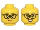 Part No: 3626pb3515  Name: Minifigure, Head Dual Sided Female Black Glasses, Dark Bluish Gray Eyebrows, Medium Nougat Lips and Wrinkles, Smirk / Smile Pattern