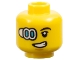 Part No: 3626pb3520  Name: Minifigure, Head Black Eyebrow, White and Medium Azure Cyborg Eyepiece, Medium Nougat Chin Dimple, Lopsided Open Mouth Grin with Teeth Pattern