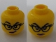 Part No: 3626pb3521  Name: Minifigure, Head Dual Sided Female Black Eyebrows and Glasses, Medium Lavender Lips, Lopsided Grin / Stern Pattern
