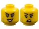 Part No: 3626pb3543  Name: Minifigure, Head Dual Sided Female Black Eyebrows, Long Eyelashes, Medium Nougat Lips, Gold Stripes Tattoo, Evil Open Mouth Smile with Teeth / Scowl Pattern