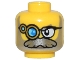Lego part: Minifigure, Head Black Glasses, Gold Monocle with Dark Azure and Medium Azure Lens, Clear Left Lens, Silver Beard and Moustache Pattern