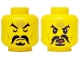 Part No: 3626pb3621  Name: Minifigure, Head Dual Sided Black Eyebrows, Moustache and Goatee, Gold Forehead Tattoo, Medium Nougat Cheek Lines, Eyes Closed / Eyes and Mouth Open with Red Tongue Pattern