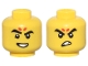 Part No: 3626pb3630  Name: Minifigure, Head Dual Sided Thick Black Eyebrows, 2 Red Spots, Eyebrow Raised and Open Mouth Smile with Teeth / Angry Pattern