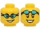 Part No: 3626pb3634  Name: Minifigure, Head Dual Sided Black Eyebrows, Open Mouth Smile, Medium Azure Water Drops, Swim Goggles over Eyes / on Forehead Pattern (BAM)
