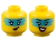 Part No: 3626pb3641  Name: Minifigure, Head Dual Sided Female Black Eyebrows, Eyelashes, Medium Azure Face Paint, Dark Purple Lips, Lopsided Grin / Open Mouth Smile with Teeth Pattern