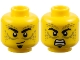 Part No: 3626pb3682  Name: Minifigure, Head Dual Sided Black Eyebrows, Soul Patch, Olive Green Spots and Lines, Lopsided Grin / Open Mouth Scowl with Teeth Pattern
