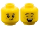 Part No: 3626pb3765  Name: Minifigure, Head Dual Sided Child Black Small Eyebrows, Medium Nougat Freckles, Lopsided Grin with Dimple / Closed Eyes and Open Mouth Smile with Dimples, Top Teeth and Red Tongue Pattern