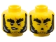 Part No: 3626pb3766  Name: Minifigure, Head Dual Sided Black Bushy Thick Eyebrows, Stubble and Mutton Chops with Light Bluish Gray Highlights, Medium Nougat Zig Zag Scar, Lopsided Grin with Fang / Howling with Closed Eyes and Chin Dimple Pattern