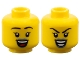 Part No: 3626pb3769  Name: Minifigure, Head Dual Sided Female Black Eyebrows, Single Eyelashes, Sand Blue Lips, Open Mouth Smile, Happy with Top Teeth and Red Tongue / Evil with Teeth Parted Pattern