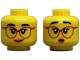 Part No: 3626pb3808  Name: Minifigure, Head Dual Sided Female Black Eyebrows, Double Eyelashes, Red Glasses, Coral Lips, Lopsided Grin / Surprised Open Mouth Pattern