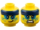 Part No: 3626pb3910  Name: Minifigure, Head Dual Sided Dark Blue Headband, Dark Azure Splotches Around Eyes and Cheeks, Lopsided Grin / Fierce Pattern