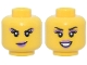 Part No: 3626pb3915  Name: Minifigure, Head Dual Sided Female Black Eyebrows and Eyelashes, Metallic Pink Eye Shadow, Medium Lavender Lips, Smirk / Open Mouth Smile with Teeth Pattern
