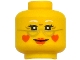 Part No: 3626pb4019  Name: Minifigure, Head Female White Eyebrows, Black Double Eyelashes, Gold Glasses, Red Lips and Hearts on Cheeks, Grin Pattern (BAM)