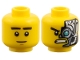 Part No: 3626pb4051  Name: Minifigure, Head Dual Sided Black Eyebrows, Neutral / Frown with Silver Cyborg Left Side, Medium Azure Eye Pattern (Zane)