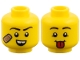 Part No: 3626pb4062  Name: Minifigure, Head Dual Sided, Black Eyebrows, Medium Nougat Bandage and Gap in Teeth / Red Tongue Pattern