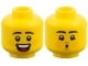 Part No: 3626pb4063  Name: Minifigure, Head Dual Sided, Black Eyebrows, Orange Cheeks, Open Smile / Pucker Pattern