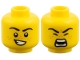 Part No: 3626pb4064  Name: Minifigure, Head Dual Sided, Black Eyebrows, Medium Nougat Freckles, Lopsided Grin with Teeth / Roaring Pattern