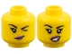 Part No: 3626pb4065  Name: Minifigure, Head Dual Sided Female, Black Eyebrows, Metallic Pink Lips, Lopsided Grin and Wink Left / Open Smile with Teeth Pattern