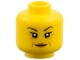 Part No: 3626pb4071  Name: Minifigure, Head Female, Dark Bluish Gray Eyebrows, Medium Nougat Age Lines, Medium Nougat Lips Pattern