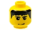 Part No: 3626px130  Name: Minifigure, Head Male Black Hair, Eyebrows, and Smirk Pattern