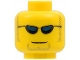 Part No: 3626px299  Name: Minifigure, Head Black Sunglasses with Dark Blue Lenses, Dark Tan Sideburns and Goatee Stubble, Grin Pattern