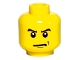 Lego part: Minifigure, Head Male Angry Eyebrows and Scowl, Black Chin and Left Cheek Dimples Pattern