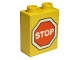 Part No: 4066pb009  Name: Duplo, Brick 1 x 2 x 2 with Road Sign Stop Pattern