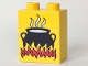 Part No: 4066pb046  Name: Duplo, Brick 1 x 2 x 2 with Black Cooking Pot, Red Flames, and White Steam Pattern