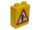 Part No: 4066pb135  Name: Duplo, Brick 1 x 2 x 2 with Road Sign Construction Worker Pattern