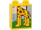 Part No: 4066pb843  Name: Duplo, Brick 1 x 2 x 2 with Height Chart Bottom Half with Giraffe, Bright Green Grass, Flowers, Tree Trunk, Bright Light Blue Sky and Cloud Pattern